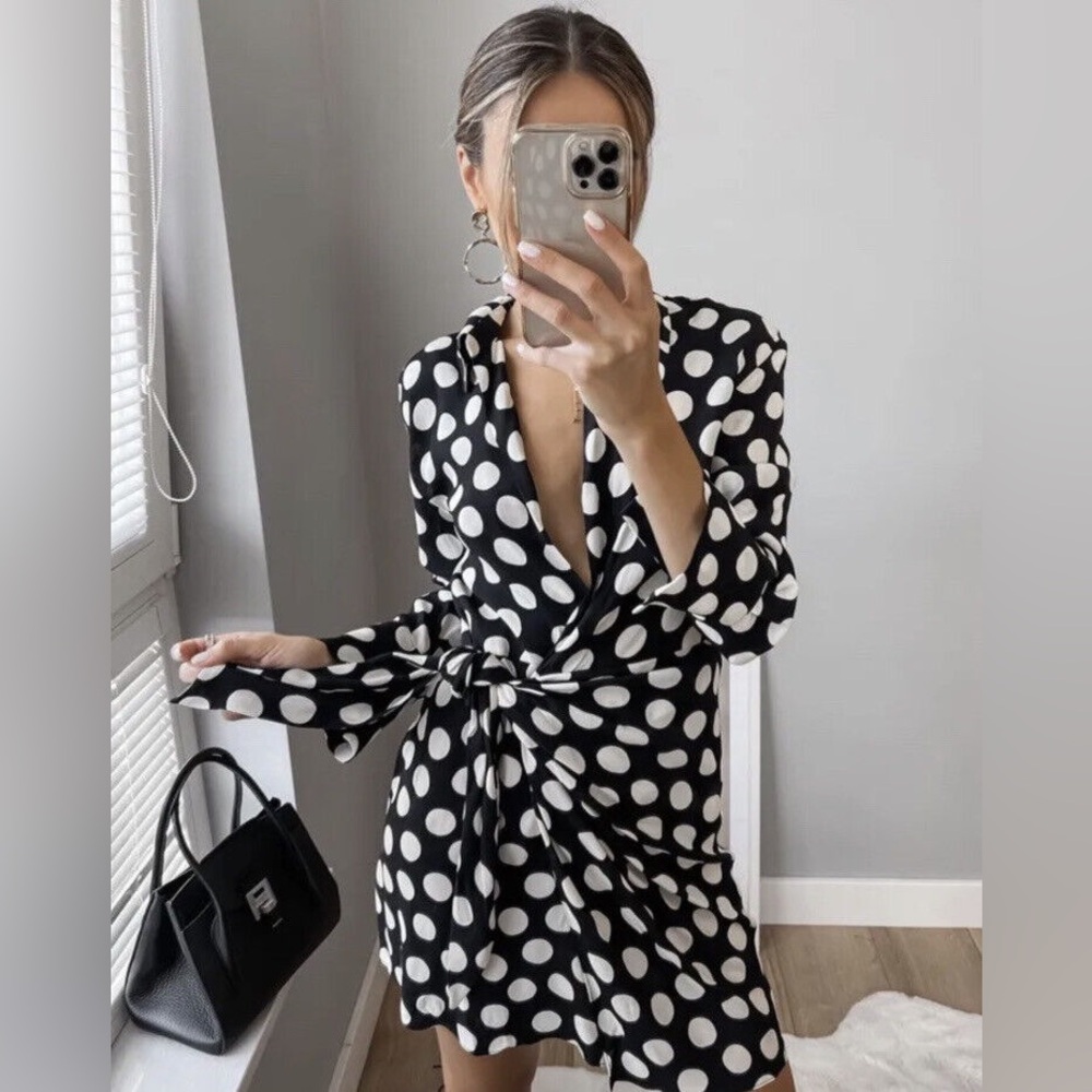 Zara Black & White Polka Dot Wrap Sundress